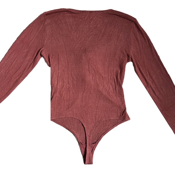 ABERCROMBIE & FITCH BURNT ORANGE SOFT LONG SLEEVE V NECK TIE FRONT BODYSUIT - Picture 6 of 10